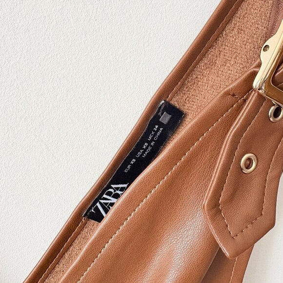 Zara Accordion Pleated Faux Leather Mini Dress Brown Size XS Blogger Fav - Picture 8 of 8